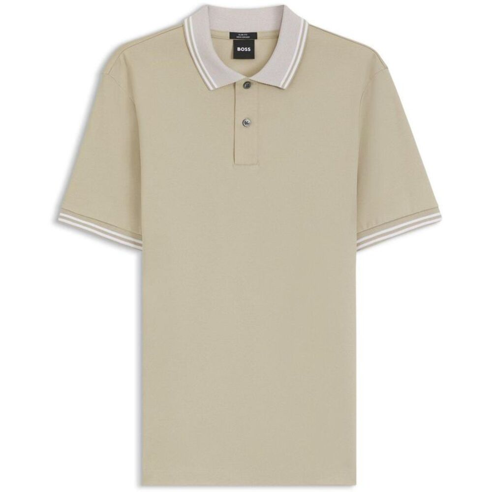 Boss Mens Logo Cotton Short-Sleeved Polo Shirt / Beige